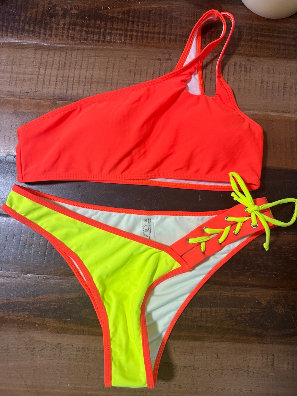 Neon Orange & Yellow Lace-Up Bikini Set - Women Swim